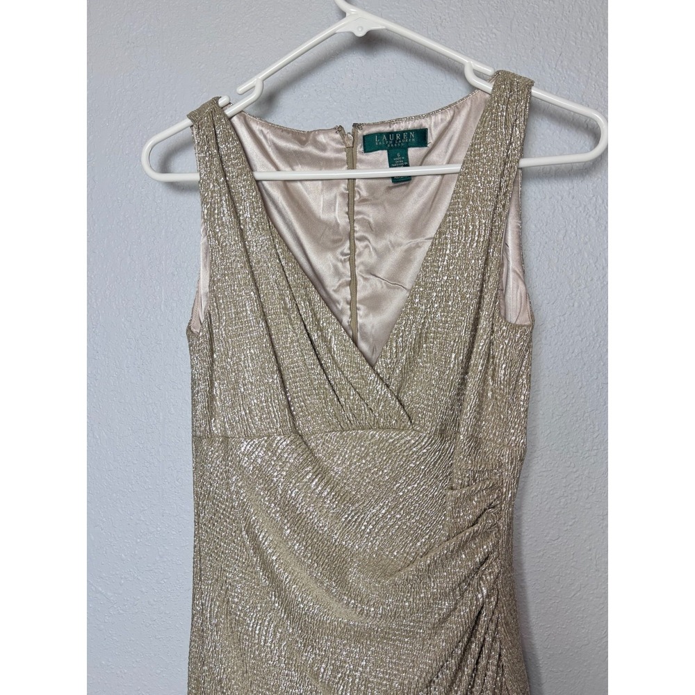 Lauren Ralph Lauren Dress Women's Size 6 Gold Holiday Party Glamour Elegant - Picture 4 of 16